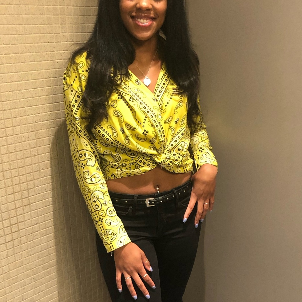 Long Sleeve Crop Top - Yellow Bandana